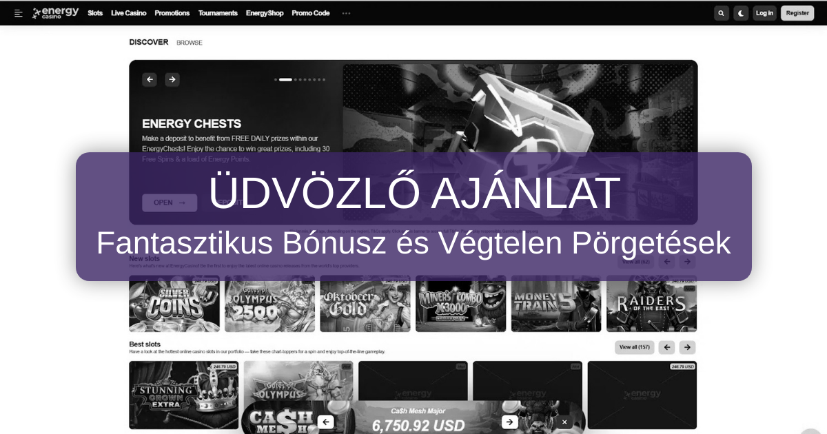 EnergyCasino kaszinó 200%-os üdvözlő bónusszal
